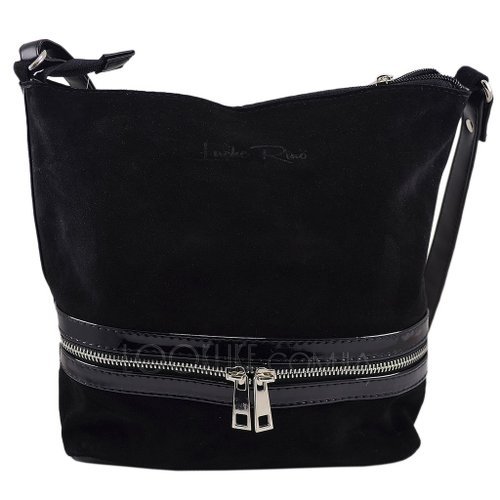 Фото Замшева сумка модель 377 чорна зі сріблом № 1