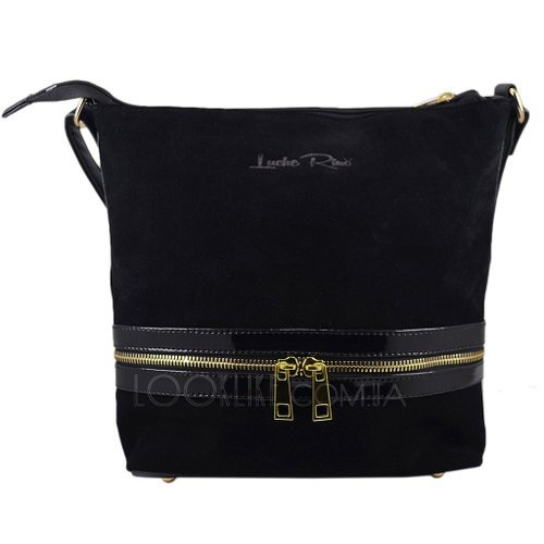 Фото Замшевая сумка модель 377 черная с золотом № 1